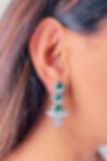 White Finish Green Zircon Handcrafted Dangler Earrings by Prerto at Pernia's Pop Up Shop