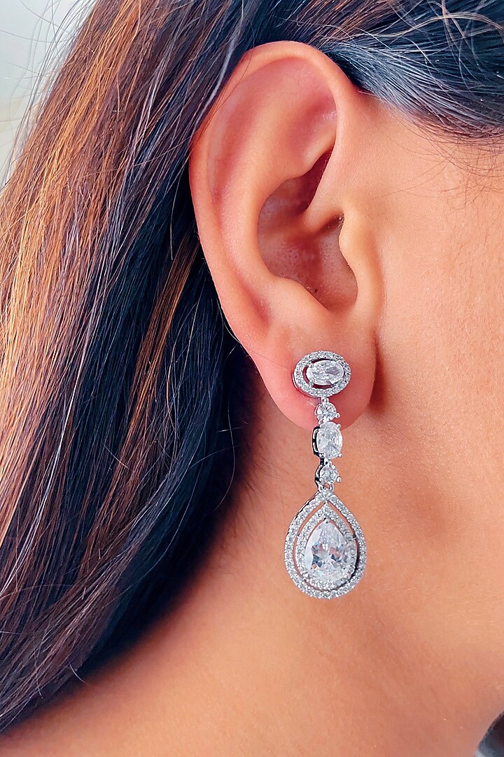 White Finish Zircon Handcrafted Dangler Earrings by Prerto at Pernia's Pop Up Shop