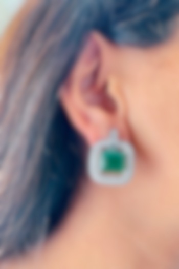 White Finish Zircon & Emerald Handcrafted Stud Earrings by Prerto