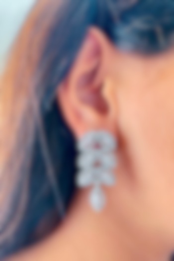 White Finish Zircon Handcrafted Stud Earrings by Prerto
