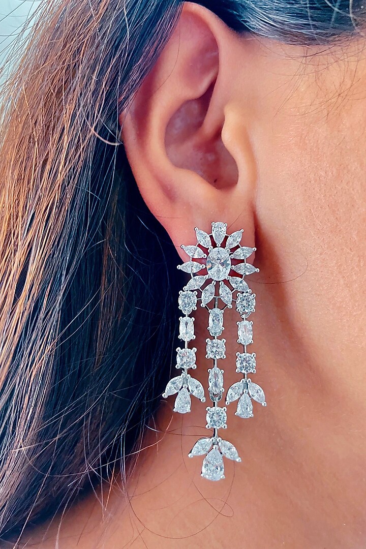 White Finish Zircon Handcrafted Dangler Earrings by Prerto at Pernia's Pop Up Shop