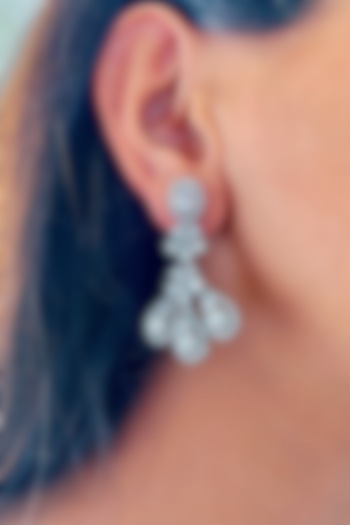 White Finish Zircon Handcrafted Dangler Earrings by Prerto at Pernia's Pop Up Shop