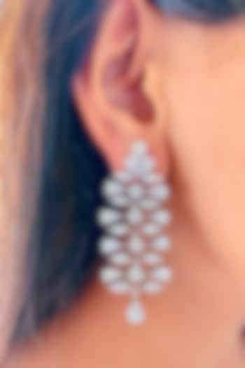 White Finish Zircon Handcrafted Dangler Earrings by Prerto