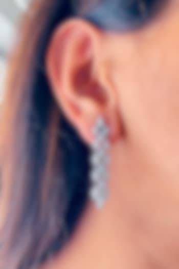 White Finish Zircon Handcrafted Dangler Earrings by Prerto