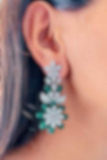 White Finish Green Zircon & Diamond Dangler Earrings by Prerto