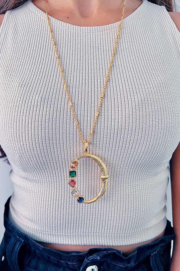 Gold Plated Multi-Colored Stone Initial Pendant Necklace by Prerto at Pernia's Pop Up Shop