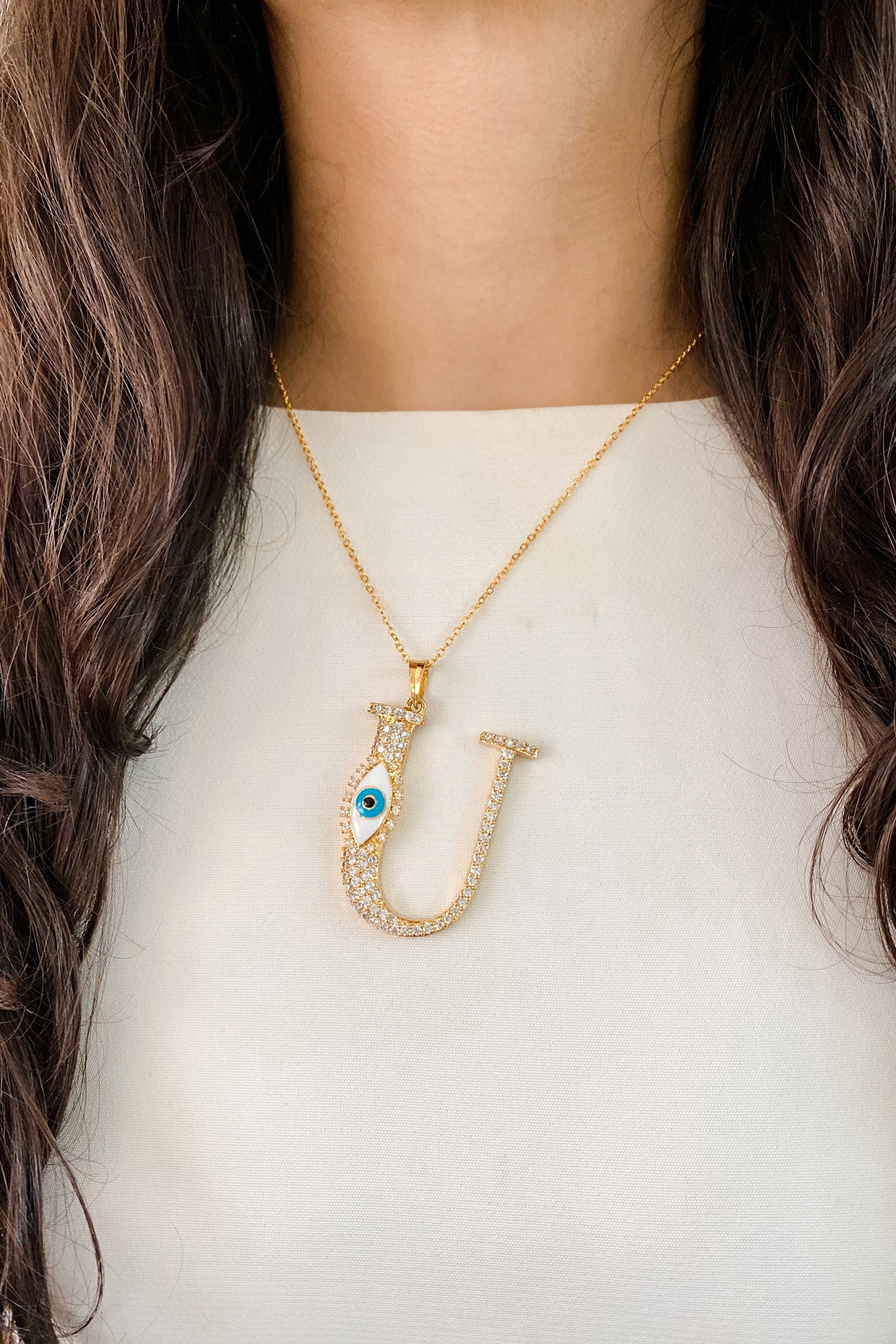 Evil eye initial necklace sales