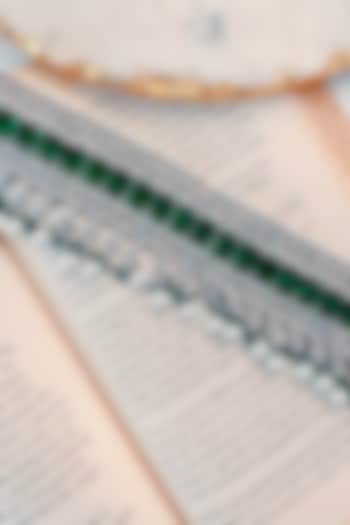 White Rhodium Plated Green Zircon & Pearl Choker Necklace by Prerto at Pernia's Pop Up Shop