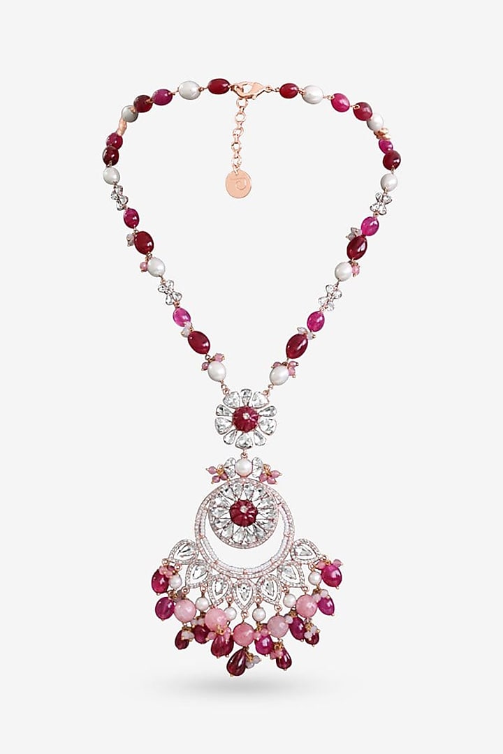 Rose Gold Plated Pearl & Zircon Necklace by Prerto at Pernia's Pop Up Shop