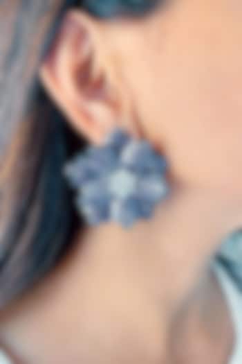 Black Rhodium Finish Purple Zircon Floral Stud Earrings by Prerto