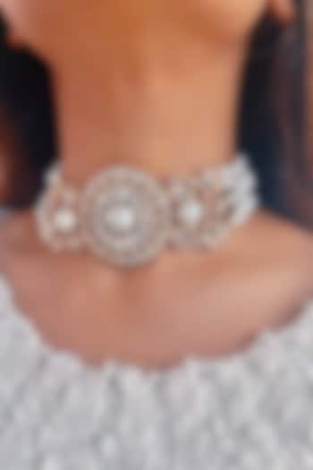 Rose Gold Plated Kundan Polki & Pearl Choker Necklace by Prerto at Pernia's Pop Up Shop