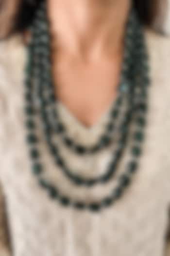 Green Precious Carved Beaded Layered Necklace by Prerto