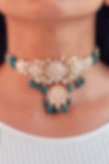 Gold Plated Kundan Polki & Green Beaded Choker Necklace by Prerto at Pernia's Pop Up Shop