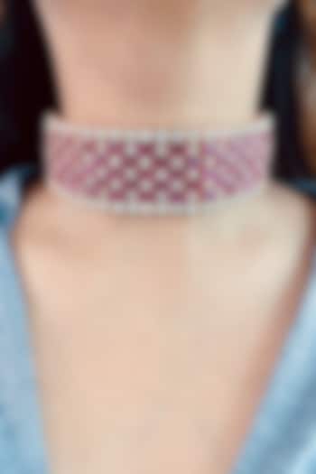 Rose Gold Plated Red & White Zircon Necklace by Prerto at Pernia's Pop Up Shop