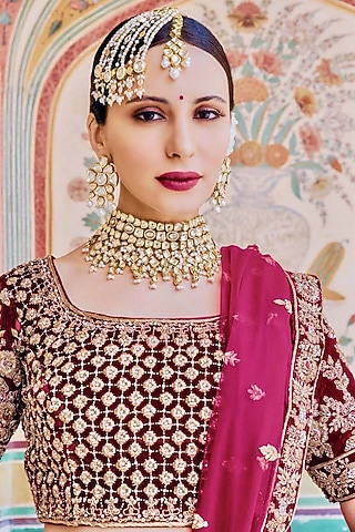Gold Plated Kundan Polki Choker Necklace by Prerto