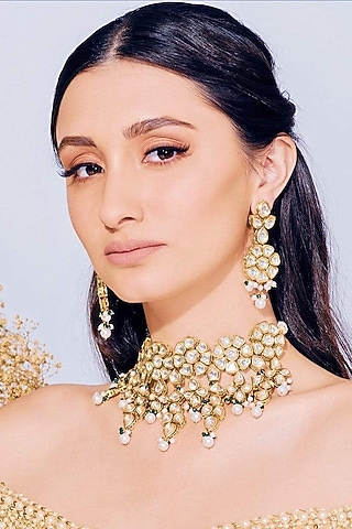 Gold Plated Kundan Polki Choker Necklace by Prerto