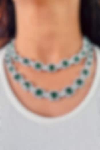 White Rhodium Plated White & Green Zircon Necklace by Prerto at Pernia's Pop Up Shop