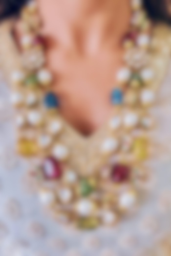 Gold Plated Multi-Colored Kundan Polki Long Necklace by Prerto