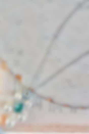 White Rhodium Plated Blue Zircon Necklace by Prerto