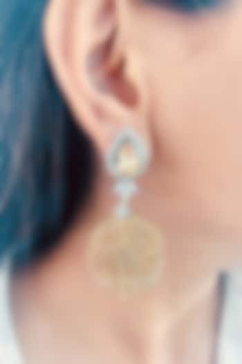 Two Tone Finish Yellow Diamante & Zircon Dangler Earrings by Prerto at Pernia's Pop Up Shop