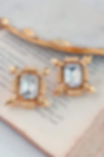 Gold Finish White Swarovski Stud Earrings by Prerto