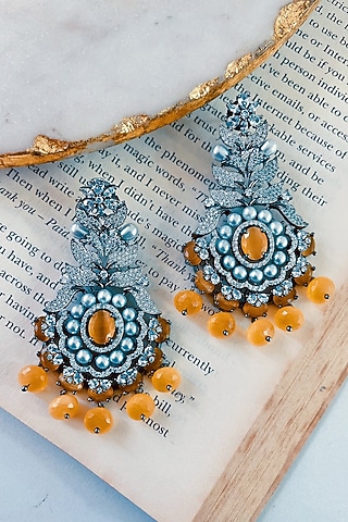 White Finish Zircon Dangler Earrings by Prerto