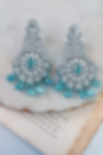 White Finish Blue Zircon Dangler Earrings by Prerto