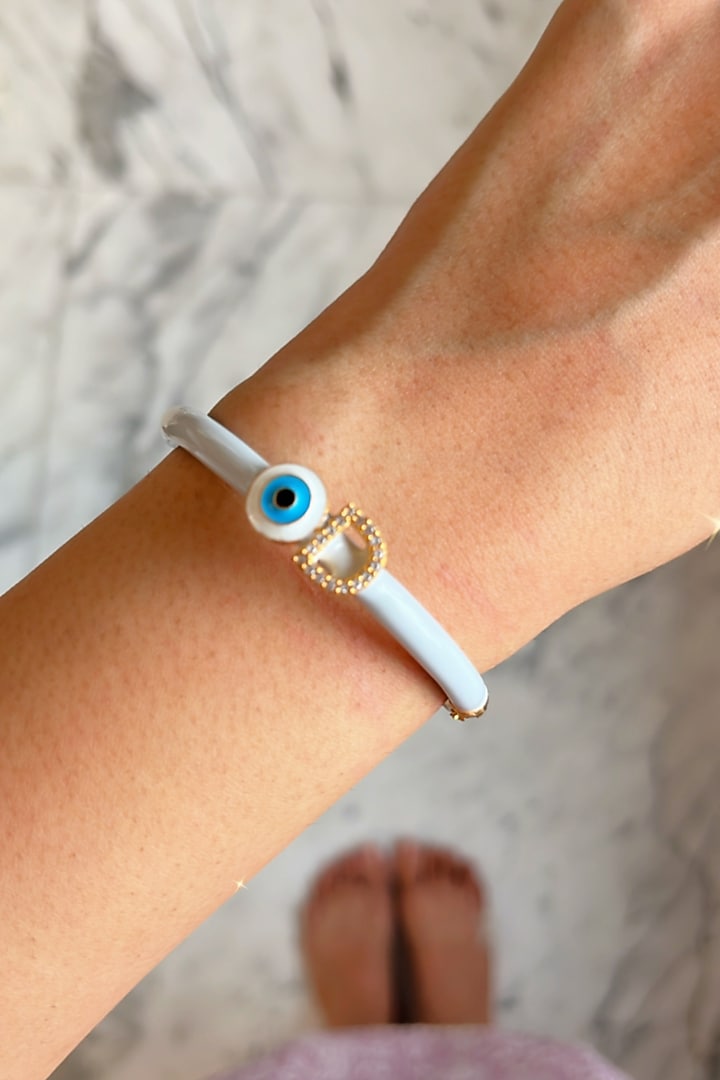 Gold Finish Enameled Evil-Eye Bracelet by Prerto at Pernia's Pop Up Shop