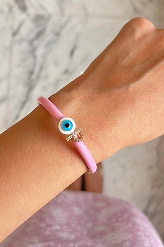 Gold Finish Enameled Evil-Eye Bracelet by Prerto