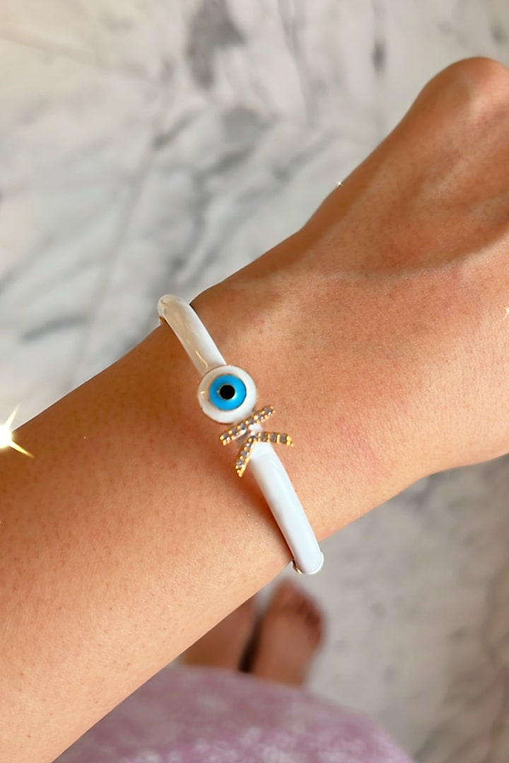 Gold Finish Enameled Evil-Eye Bracelet by Prerto