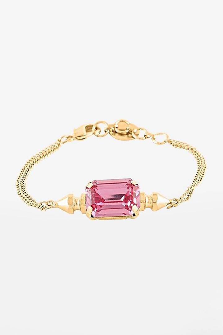 Gold Finish Pink Swarovski Bracelet by Prerto