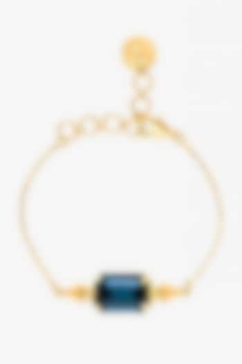 Gold Finish Blue Swarovski Bracelet by Prerto