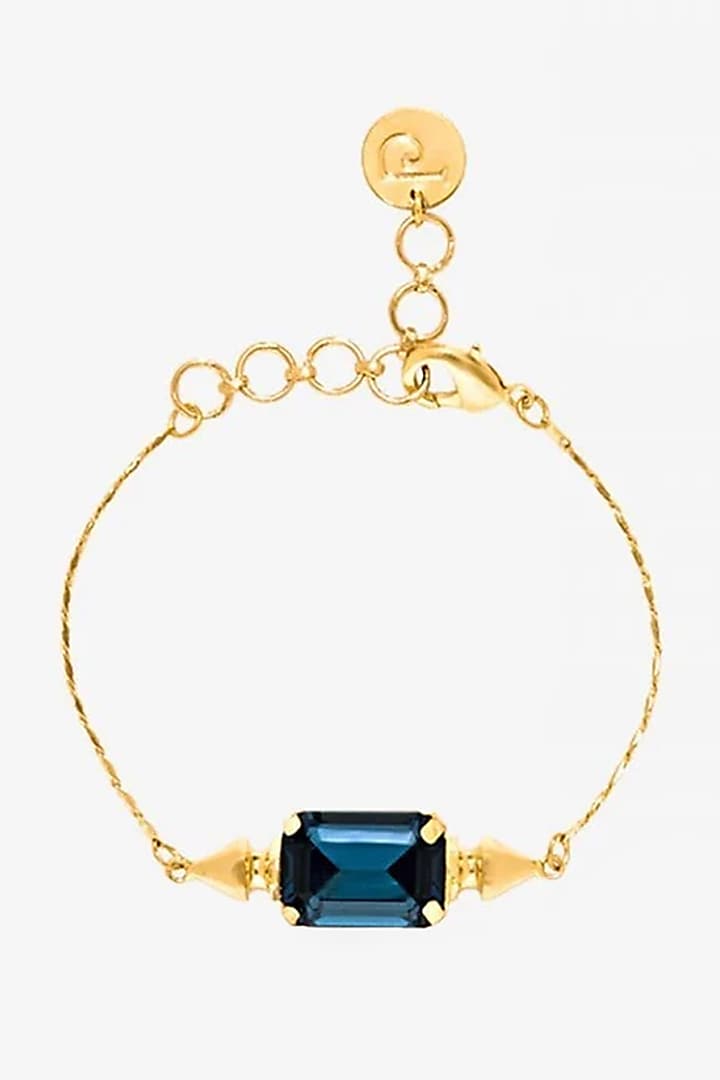 Gold Finish Blue Swarovski Bracelet by Prerto