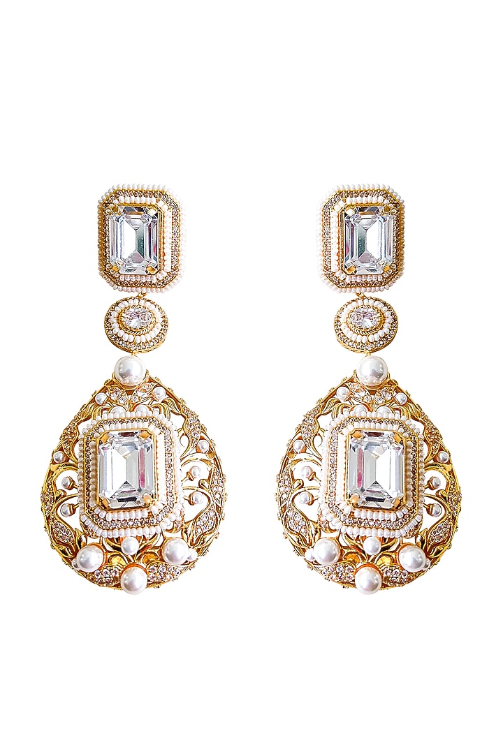 Gold Plated Swarovski Pearl Dangler Earrings by Prerto at Pernia's Pop Up Shop