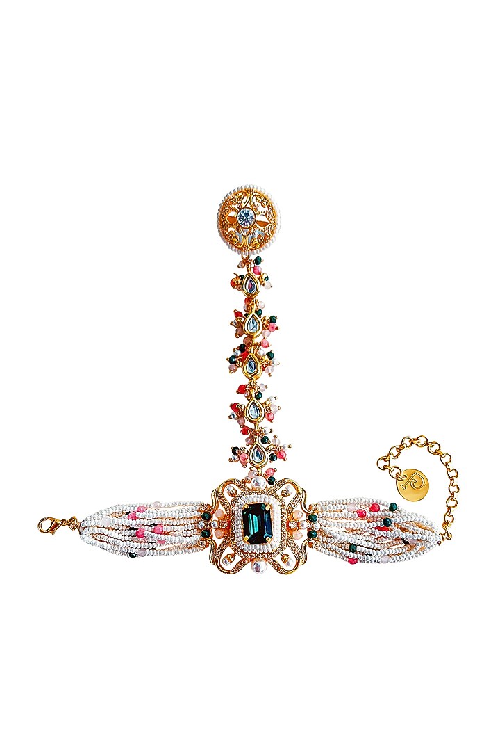 Gold Finish Multi-Colored Swarovski Beaded Bracelet by Prerto at Pernia's Pop Up Shop