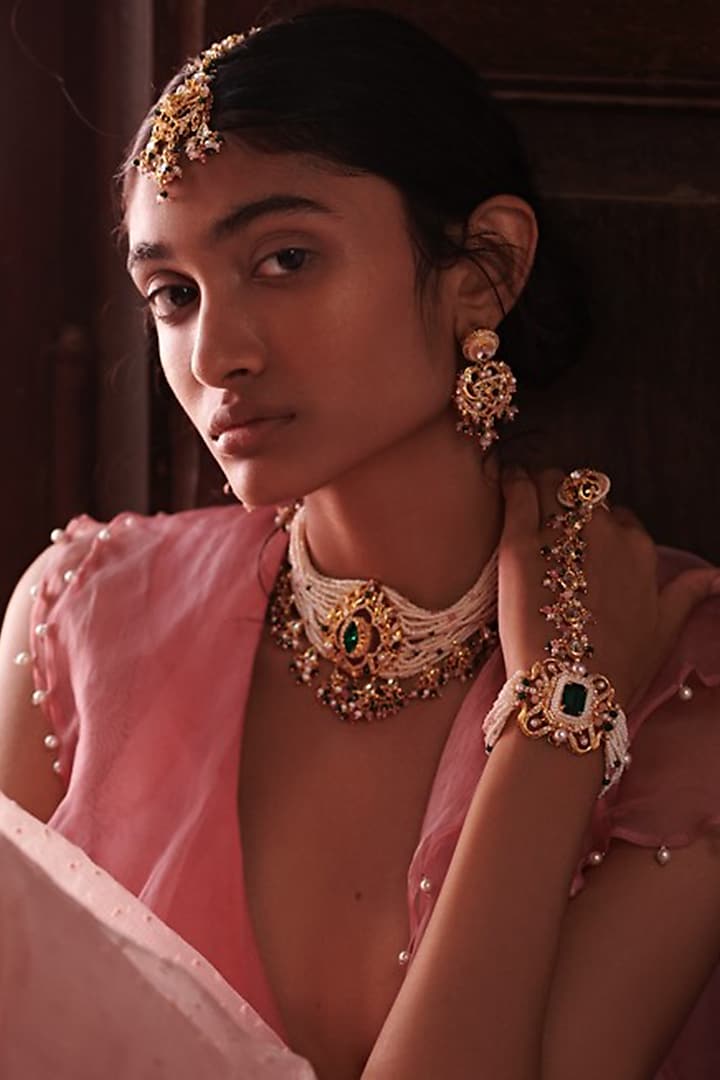 Gold Finish Multi-Colored Swarovski Beaded Bracelet by Prerto at Pernia's Pop Up Shop