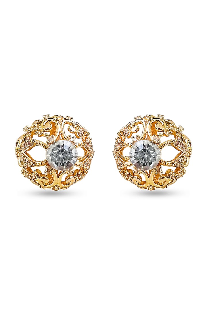 Gold Finish Earrings With Swarovski by Prerto