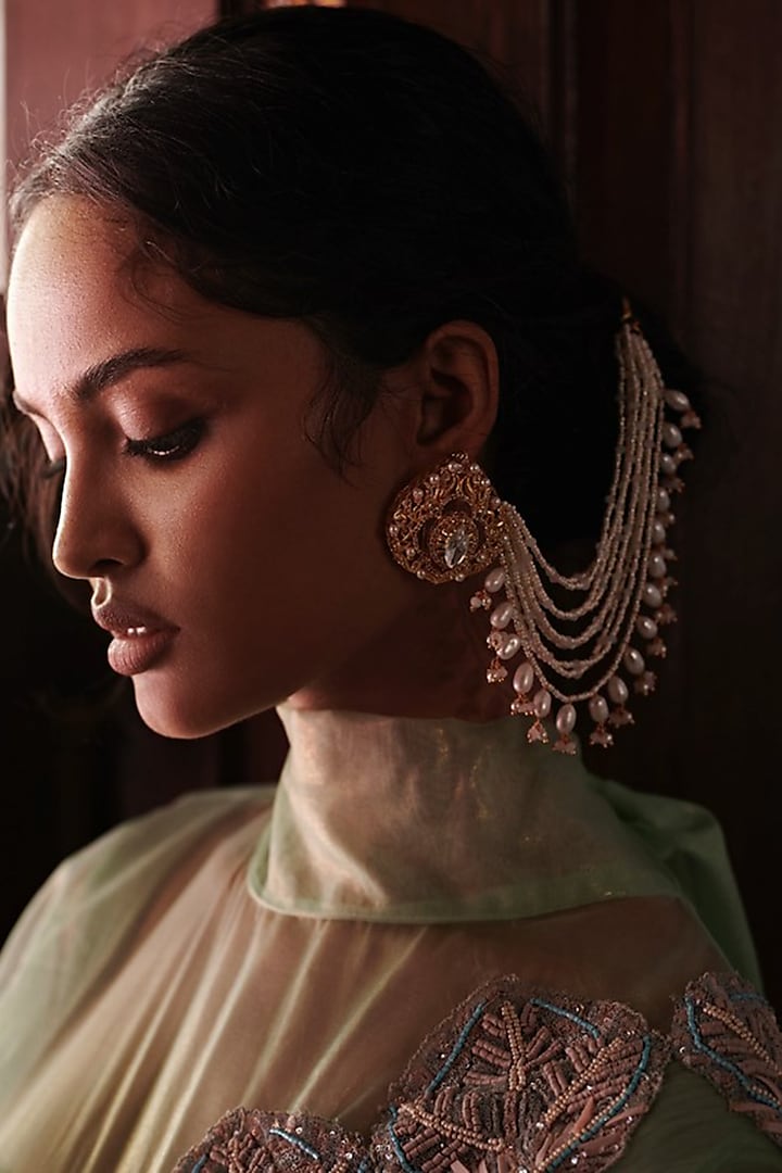 Gold Plated Pearl Earrings by Prerto