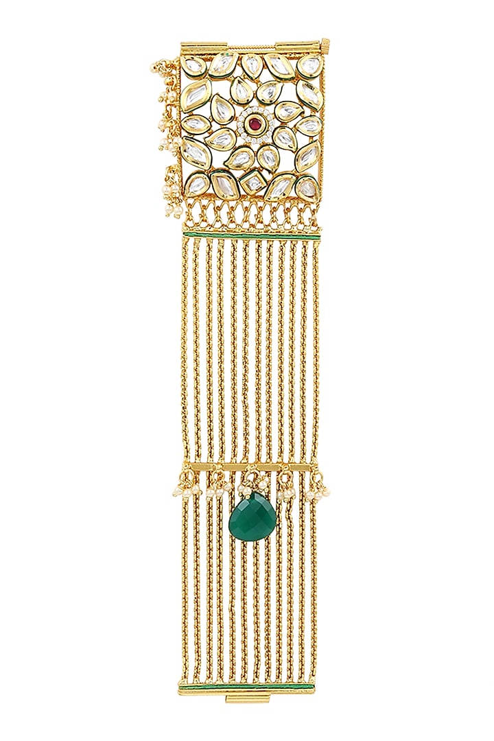Gold Finish Pearls & Mirror Bracelet by Parure