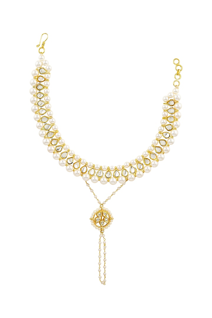Gold Finish Pearl Anklets by Parure