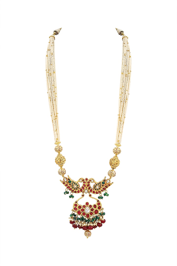 Gold Finish Peacock Necklace by Parure
