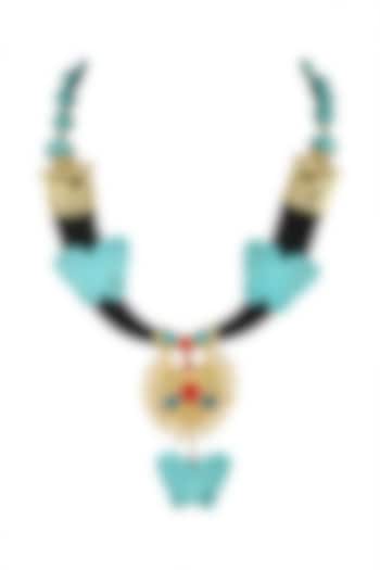 Gold Finish Turquoise Stone Necklace by Parure
