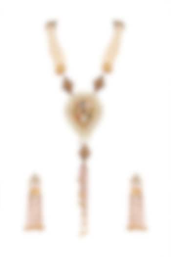 Gold Finish Glass & Pearl Necklace Set by Parure