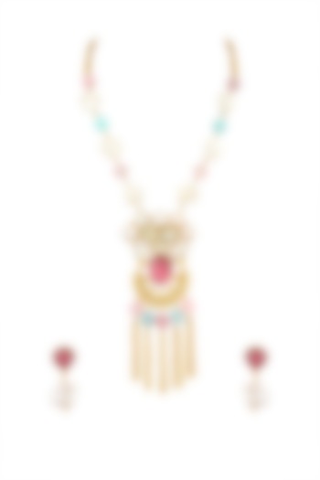 Gold Finish Chain Tassel Necklace Set by Parure