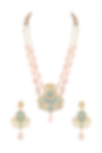 Gold Finish Floral Kundan Necklace Set by Parure