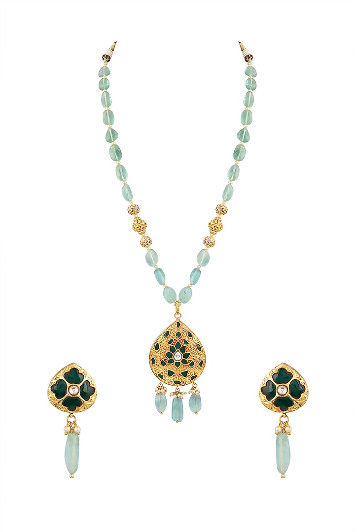 Gold Finish Beaded Necklace Set by Parure