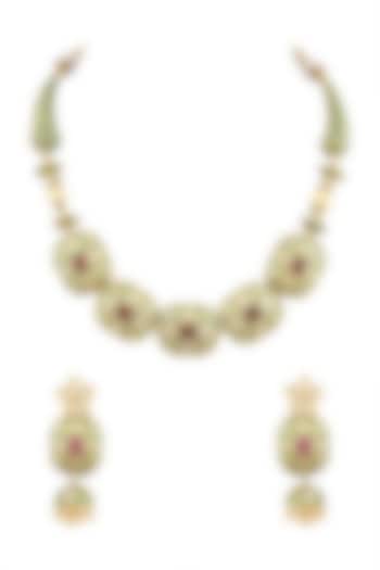 Gold Finish Meenakari Choker Necklace Set by Parure