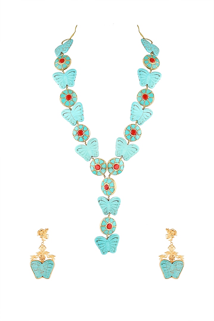 Gold Finish Butterfly Necklace Set by Parure