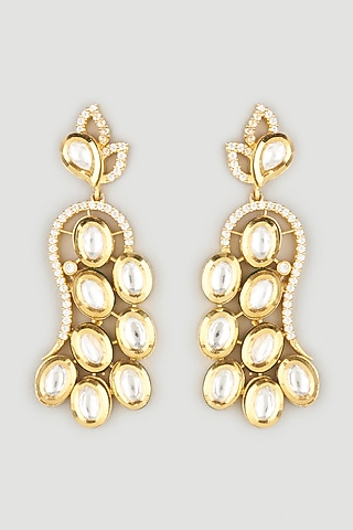 Gold Finish Kundan Polki Dangler Earrings by Parure