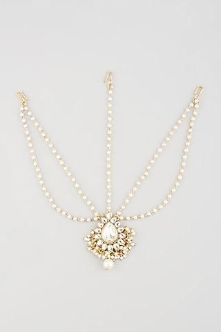 Gold Finish Kundan Polki Handcrafted Mathapatti by Parure